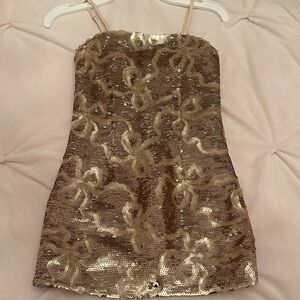 LoveShackFancy Gold Sequin Mini Slip Dress